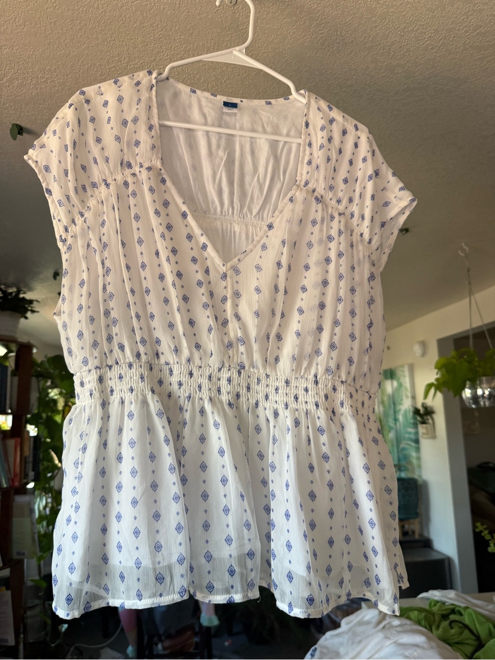 Old Navy White Top with Blue Label Detail
